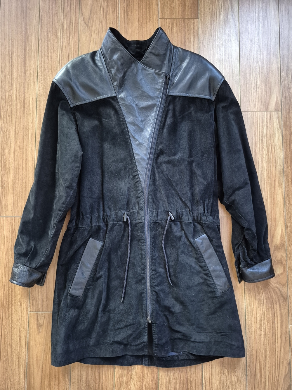 Vintage Cosa Nova Black Leather-Trimmed Jacket